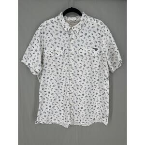Eddie Bauer Fishing Shirt Men XL Blue Print Button Outdoors Camping Performance